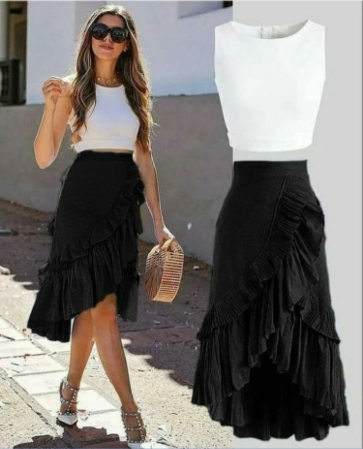 Kadın Viskon Kumaş Fırfırlı Etek Ve Bluz Ikili Takım