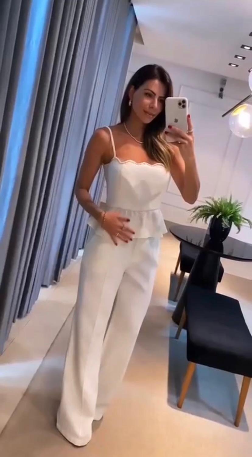 Kadın Omuz Askılı Beli Büzgü Detay Bluz Ve Pantolon Takım