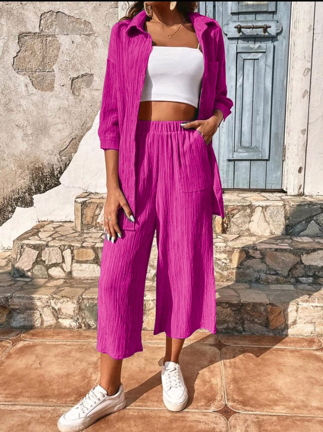 Kadın Pantolon Gömlek Detaylı İthal İkili Takım