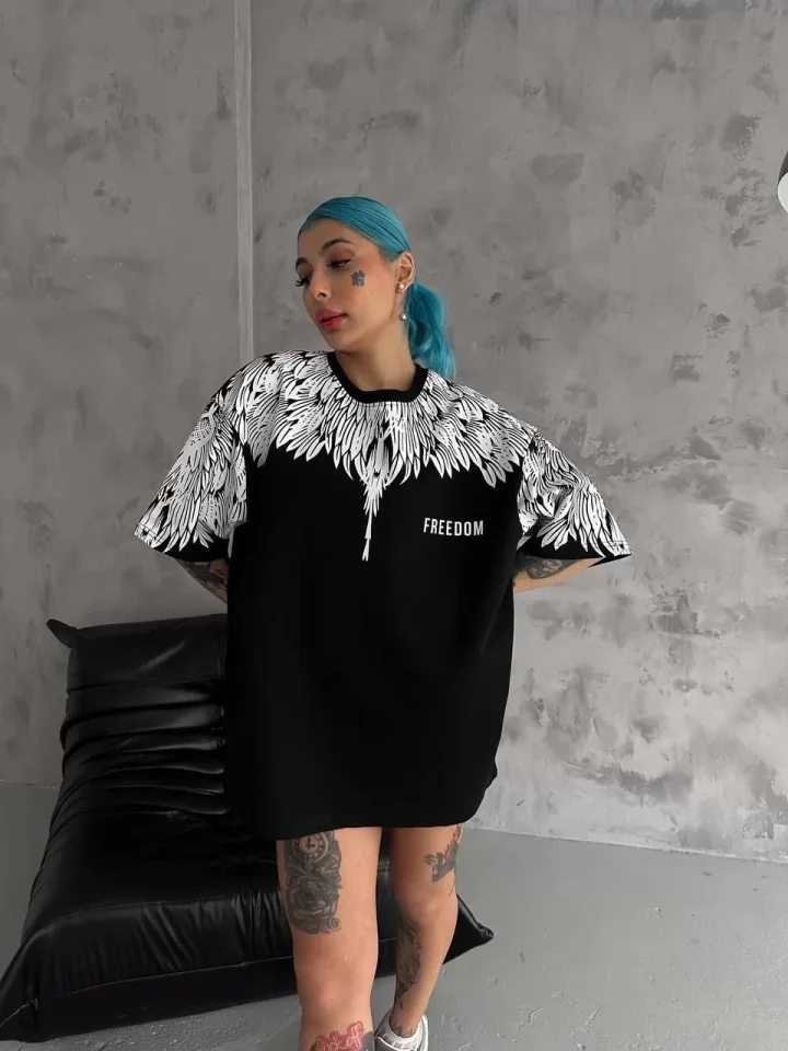Unisex Baskılı Oversize T-Shirt - Siyah