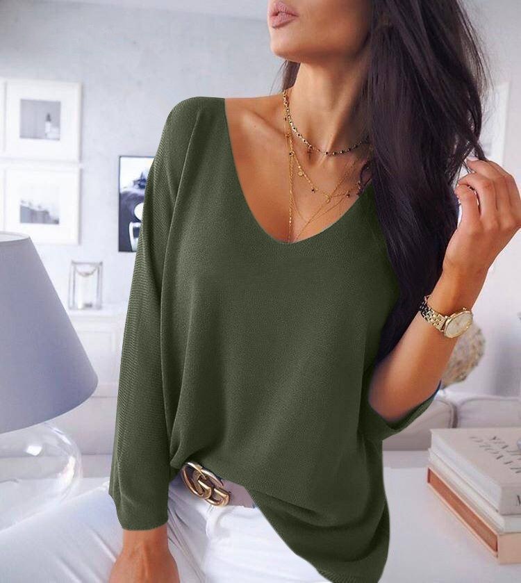 Kadın V Yaka Salaş Basic Bluz
