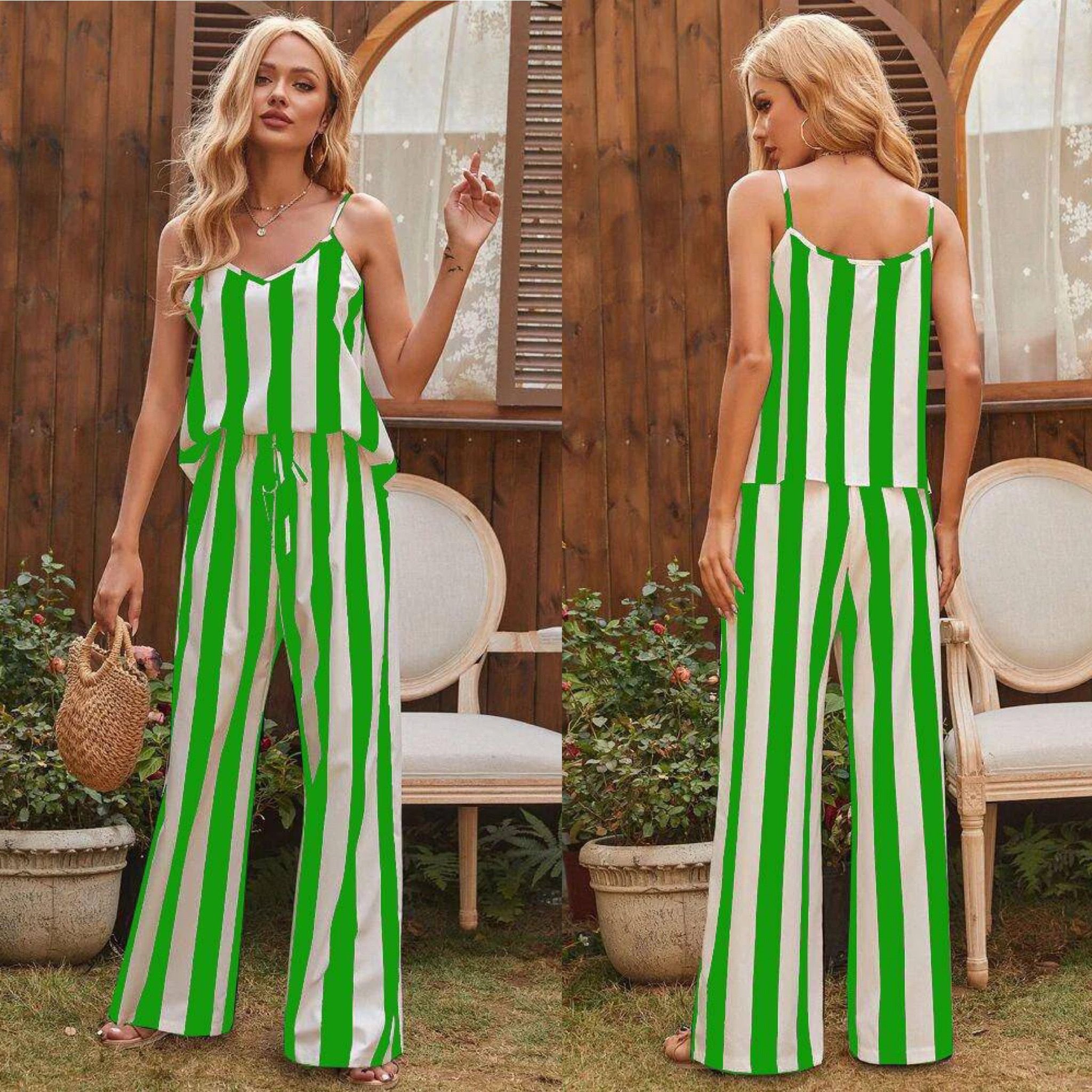 Kadın Dijital Baskılı Jesica Kumaş Askılı Bluz Pantolon Takım