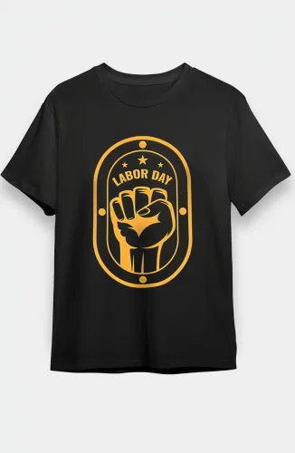 1 Mayıs Labor Day Emekçi Temalı Baskılı Oversize Bisiklet Yaka Tshirt  Siyah
