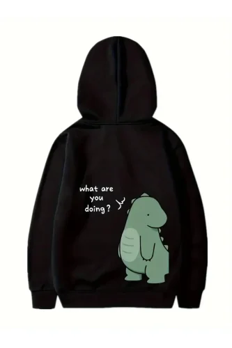 Sevgililer Günü Baskılı Oversize Kapüşonlu Sweatshirt Hoodie  Siyah